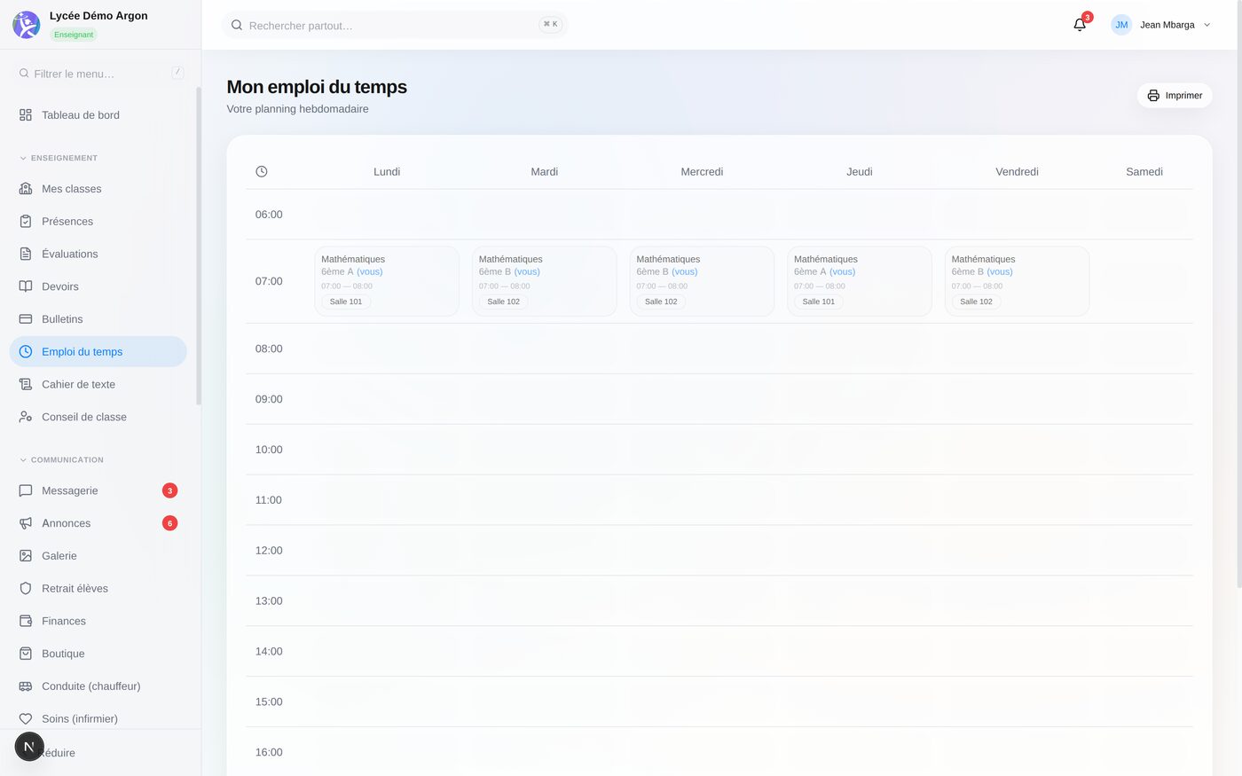 Timetables screen