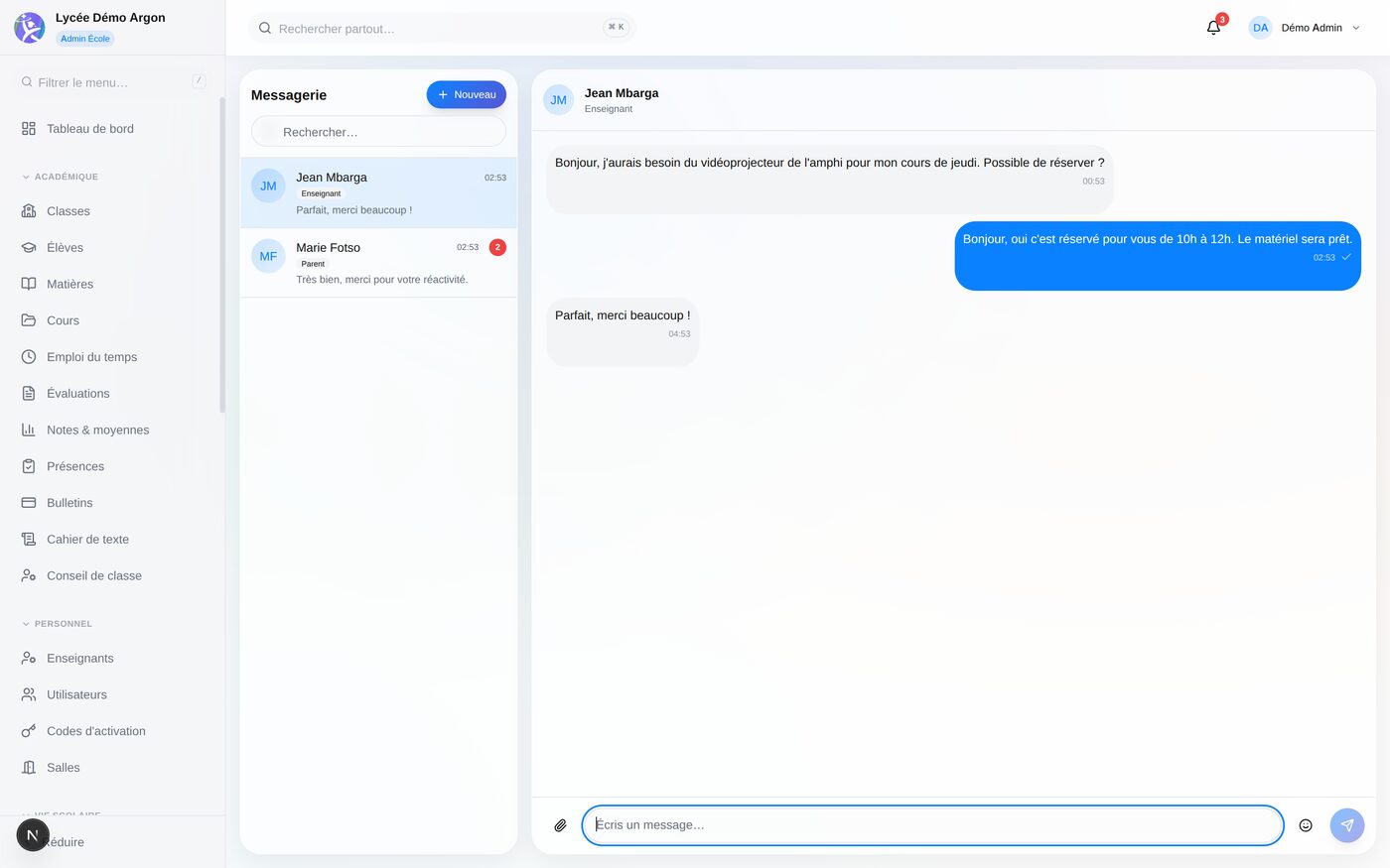 Messaging screen